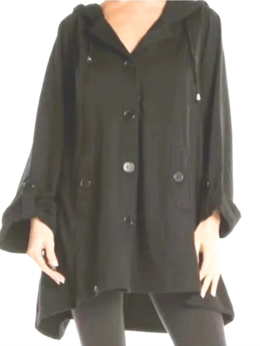 Christian Siriano Women's Black Hooded Button-Front swing Coat sz 3X - Picture 2 of 11